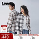 Lee25早秋新品舒適版翻領(lǐng)黑棕拼色格紋設計男女同款長(cháng)袖襯衫潮流 黑棕色（尺碼偏大，拍小一碼） XS