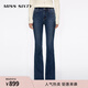 MISS SIXTY2025冬季新款牛仔褲女含羊絨修身彈力厚款復古喇叭長(cháng)褲 中深藍短版 25