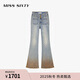 MISS SIXTY2025秋季新款牛仔褲女復古V型高腰超模褲喇叭褲小黑褲修身顯瘦 復古中藍-短版(25秋) 26