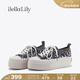 Bella Lily亮片松糕底板鞋女增高厚底休閑鞋春季松糕鞋子 灰色 38