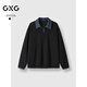 GXG男裝 25年秋季新品假兩件拼接領(lǐng)口休閑百搭學(xué)院風(fēng)翻領(lǐng)衛衣 黑色 XL