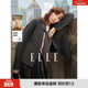 ELLE【法蘭西島】飄帶領(lǐng)綿羊毛短款毛呢大衣女2025冬季新款呢外套 中灰 S