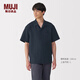 MUJI男式 易干彈力泡泡紗 開(kāi)領(lǐng)短袖襯衫襯衣外套男士男裝夏季AC20BA5S 深藏青色 S (165/84A)
