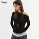 fano studios范洛Fano 氣質(zhì)清冷感斜肩T女2026春季新款設計感領(lǐng)口黑色拼接上衣 黑色 現貨 L