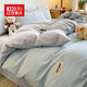 紅豆家紡全棉水洗棉床上四件套100%純棉裸睡床單被套家用床笠被罩床上用品 貼標-海青+山灰【適合裸睡】 1.8m 床單款 四件套【被套2*2.3m】
