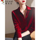 啄木鳥(niǎo)新年酒紅色絲絨襯衫女2026年本命年內搭顯瘦小衫法式過(guò)年打底上衣 酒紅色 XL