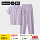 蕉內棉棉500E睡衣女士5A抑菌棉莫翻領(lǐng)短袖長(cháng)褲夏季短褲家居服情侶套裝 【女士長(cháng)褲】鎂紫 XL