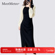 MeetMetro瑪依爾2025秋季新撞色拼接不規則開(kāi)叉修身包臀連衣裙女 黑色【現貨閃電發(fā)】 S