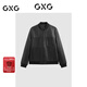 GXG男裝 簡(jiǎn)約復古棒球領(lǐng)真皮夾克男寬松時(shí)尚夾克外套 春秋熱賣(mài) 黑色 M