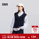 森馬（Semir）長(cháng)袖襯衫女春翻領(lǐng)襯衣V領(lǐng)背心疊穿簡(jiǎn)約氣質(zhì)文藝學(xué)院風(fēng)兩件套 白藍色調00418 S