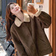 簡(jiǎn)輕逸仿羊羔絨皮毛一體外套女秋冬新款棉服小個(gè)子洋氣短外套高級感流行 棕色兩面穿翻領(lǐng)仿麂皮羊羔毛外套 M 【建議120斤內】