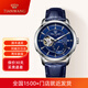 天王（TIAN WANG）手表男輪時(shí)代系列男士皮帶機械鏤空腕表品牌休閑 【蝴蝶扣】藍盤(pán)藍帶機械表5963