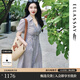 歌力思（ELLASSAY）【博主同款】春秋新款棉感通勤條紋收腰顯瘦短袖襯衫連衣裙女 駝條紋 S