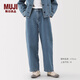 MUJI女式木棉混牛仔寬版錐形褲女款褲子25年春季女裝 淺藍色 BE1XGA5S L (165/70A)