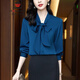 AEMAPE襯衣蝴蝶結飄帶設計感長(cháng)袖襯衫2025新款寬松女春秋季時(shí)尚洋氣職業(yè) 藍色 3XL -135-150斤