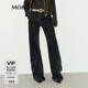 MO&Co.牛仔褲棉質(zhì)洗磨做舊黑色中高腰寬松闊腿褲工裝口袋褲子摩安珂 牛仔黑色 XXS 24