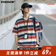 viishowcityboy撞色條紋情侶短t短袖T恤男春夏新款日系寬松t 紅藍條紋 L
