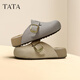 他她（TATA）女鞋勃肯鞋外穿厚底休閑毛毛鞋拖鞋 灰色 36