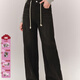CHUU系帶直筒牛仔褲女2025秋新品韓范蝴蝶結印花高個(gè)子闊腿褲 黑色 25