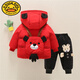 G.duck童裝寶寶嬰兒套裝加絨加厚羽絨棉服男童冬裝棉襖小童保暖冬季棉衣 背包熊紅+三層小熊褲子 90cm