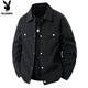 花花公子（PLAYBOY）外套男春秋季休閑夾克男士高端寬松工裝翻領(lǐng)上衣服 黑色    XL   