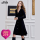 妖精的口袋細閃v領(lǐng)針織連衣裙女2024年冬季新款修身氣質(zhì)內搭裙子 優(yōu)雅黑色 M