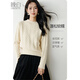 晚白【新品】冬款時(shí)尚復古菱形絞花毛衣含羊毛柔軟舒適針織衫女 米杏色 L