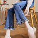 AEMAPE牛仔褲女裝喇叭褲百搭2025春秋新款九分高腰顯瘦彈力釘珠微喇褲 020藍色 有彈力 29 110-120斤/腰圍2尺2