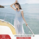 香影法式無(wú)袖背心連衣裙女2025夏裝新款海邊度假風(fēng)荷葉邊氣質(zhì)裙子 航線(xiàn)藍 M 160/84A/95-110斤