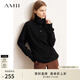 AMII女裝2025冬季新款可前后兩穿翻領(lǐng)高領(lǐng)藝術(shù)扣中長(cháng)寬松套頭 黑色 XL 170/92A