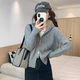 西兒慵懶灰色拉鏈針織衫開(kāi)衫女修身短款連帽長(cháng)袖毛衣外套上衣 灰色 均碼