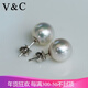 V&C18K維納斯澳白珍珠耳釘素釘南洋海水白珍珠耳飾正圓極強光基礎款 18K白實(shí)心耳針 10-11MM
