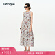 Fabrique巴洛克玫瑰桑蠶絲棉荷葉邊印花無(wú)袖連衣裙2025夏季新品長(cháng)裙 霧灰色 S