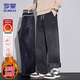羅蒙（ROMON）褲子男冬季仿牛仔褲休閑直筒褲加絨加厚御寒保暖長(cháng)褲 黑色 4XL