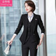 金蒂情春秋款商務(wù)正裝小西裝時(shí)尚職業(yè)裝女裝套裝ol氣質(zhì)修身白領(lǐng)工作服 黑色西裝+馬甲+藍條襯衫+西褲 L(建議100-110斤)