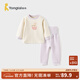 童泰（TONGTAI）寶寶套裝秋冬季純棉保暖嬰兒衣服兒童內衣男女童上衣高腰褲子 紫色【高腰款 7A抗菌】 90