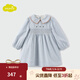 moimoln小云朵童裝2025年春季新款女童格子連衣裙小清新公主裙子 淺藍色 110