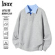 IZEXX韓版POLO衫假兩件撞色拼接衛衣男款春季翻領(lǐng)套頭上衣GW32淺灰XL