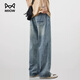 貓人（MiiOW）淺藍色休閑褲直筒牛仔褲潮牌美式水洗牛仔褲男秋冬加絨新款 淺藍色 33