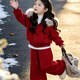 艾諾輪拜年服女童中大童少女學(xué)生冬季喜慶套裝休閑風(fēng)甜美女孩兩件套衣服 喜洋洋裝紅色 加絨 150 建議身高140