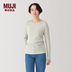 MUJI女式 使用大豆纖維 羅紋編織 圓領(lǐng)長(cháng)袖T恤上衣打底衫  BB2QMA4A 淺綠色 M （160/84A）