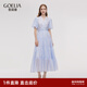 歌莉婭連衣裙女夏2025新款泡泡袖丁達爾裙好看漂亮長(cháng)裙1E5C4K4S0 11U天藍 S