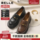 百麗（Belle）復古抓皺鎏金樂(lè )福鞋女款商場(chǎng)款牛皮粗跟jk樂(lè )福鞋E1Y1DCA5 黑色 36