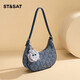星期六女包包單肩包手提包腋下包潮流百搭牛仔藍月牙包教師節禮物