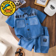 G.duck男童夏裝套裝2025新款兒童裝夏季酷帥男孩牛仔短袖兩件套夏款衣服 藍色 80 建議75-85cm9-12月cm