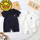 G.duck嬰兒滿(mǎn)月衣服夏季連體衣周歲男寶寶韓版洋氣短袖polo夏天哈衣爬服 藏青【騎士Polo連體衣】 73cm