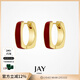 Jay酒紅色方形耳扣女耳釘新款幾何耳飾新年禮物送女友