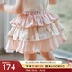 OAK FAMILY夏季童裝女童半身裙寶寶裙子苧麻透氣短裙百褶裙公主蓬蓬裙 蜜桃粉 90 cm