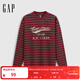 GAP男女裝2025秋季新款純棉印花logo條紋寬松長(cháng)袖T恤上衣788442 紅色 L (175/96A) 亞洲尺碼