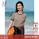 玖姿·安娜蔻海鹽之夏miu系航海風(fēng)條紋短袖T恤女2025夏季新款 條咖啡 XL